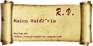 Raics Valéria névjegykártya